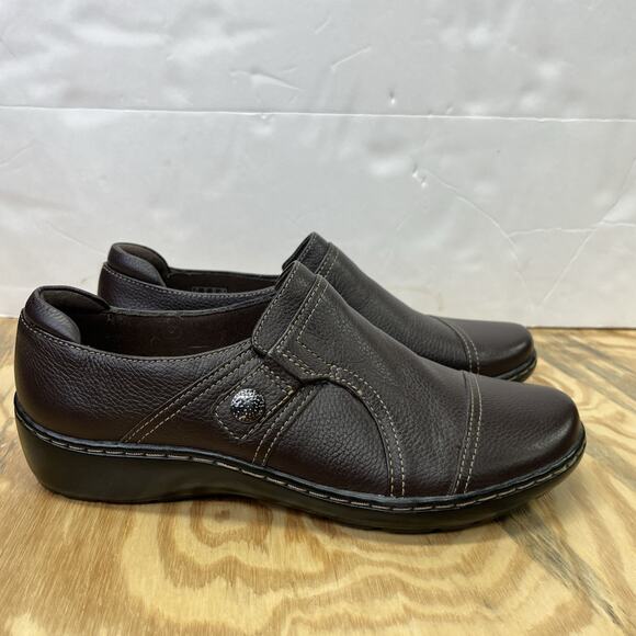 Clarks Cora Poppy Womens Loafers Brown Leather Casual Slip On Flat Shoes Size 8M - Picture 1 of 11